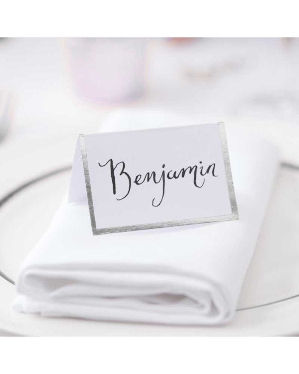 Silver Foiled Boarder Place Cards (10pk)