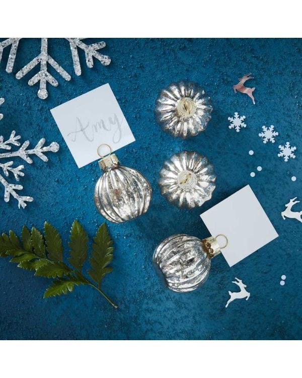 Silver Bauble Place Card Holder - 4cm (6pk)