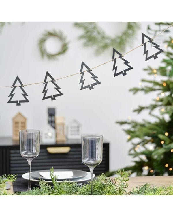 Wooden Tree Christmas Bunting Black - 2m
