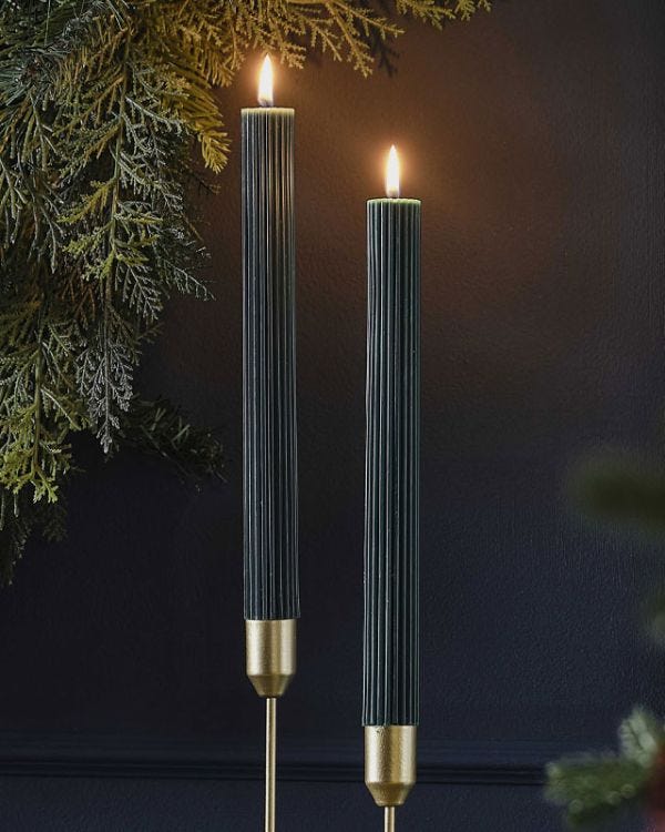 Dark Green Ribbed Candles (2pk)