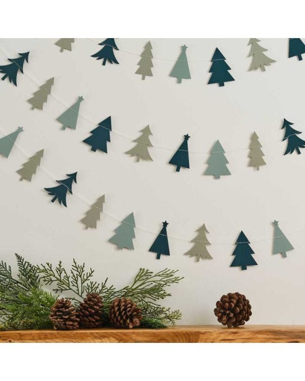 Green Christmas Trees Paper Garland - 5m