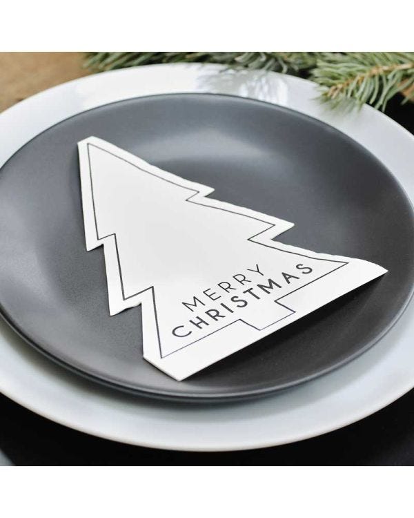 Black and White Merry Christmas Paper Napkins (16pk)