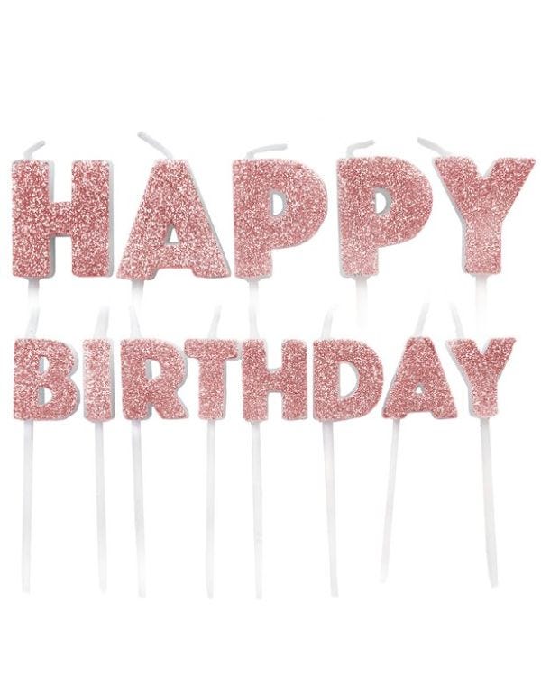 Rose Gold &#039;Happy Birthday&#039; Candles (13pk)