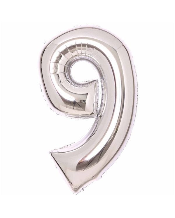 Number 9 Silver Foil Balloon - 34&quot;
