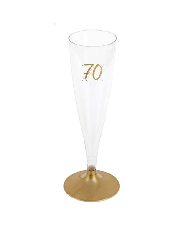 70th Gold Champagne Flutes - 140ml (6pk)