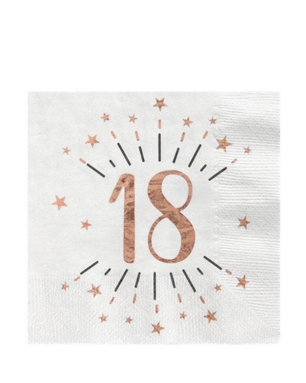Sparkling Rose Gold 18th Napkins - 25cm (10pk)