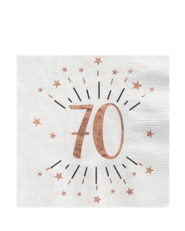 Sparkling Rose Gold 70th Napkins - 25cm (10pk)