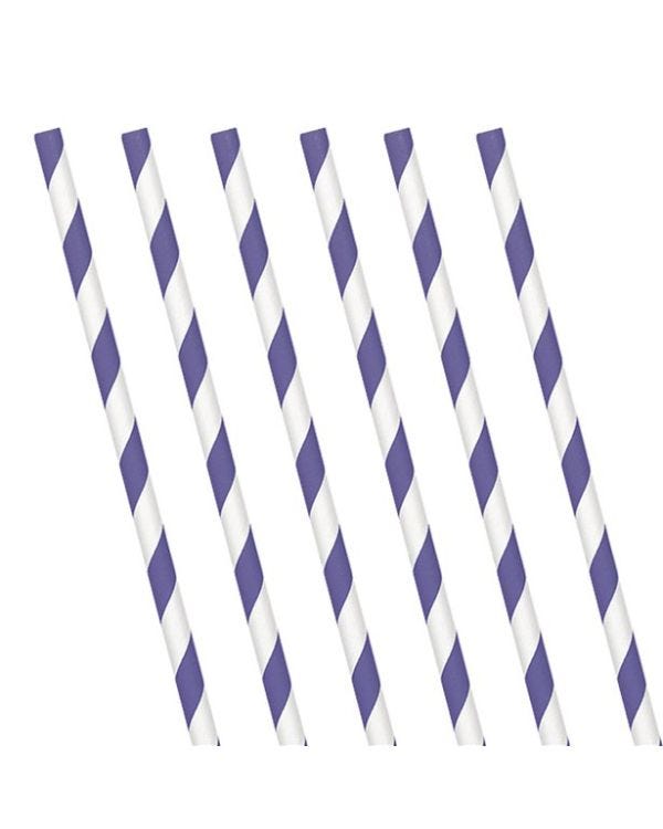 Purple Stripe Paper Straws (24pk)