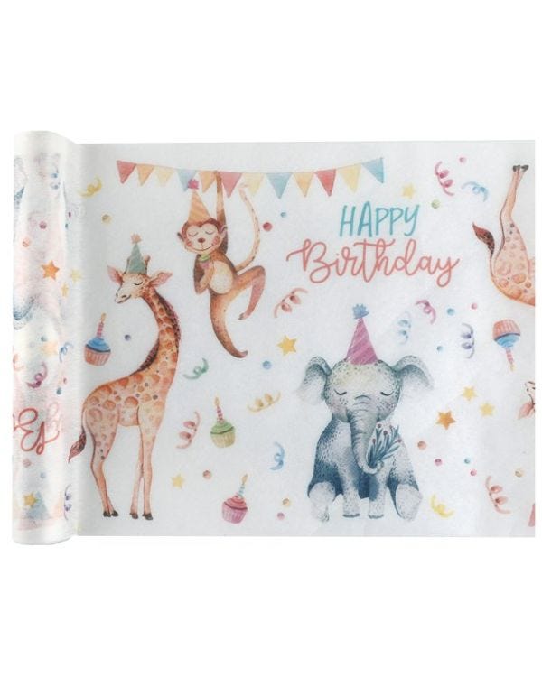 Animal Happy Birthday Fabric Table Runner - 5m