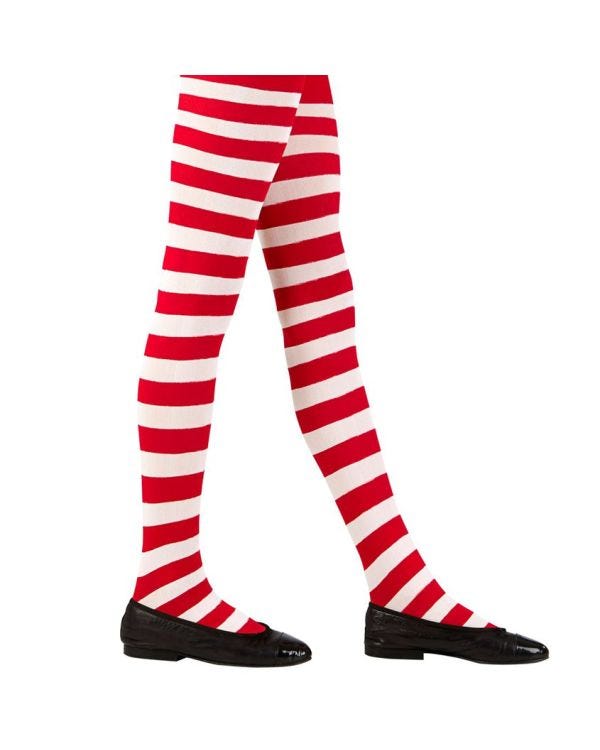 White &amp; Red Striped Tights - Child 4-6 Years