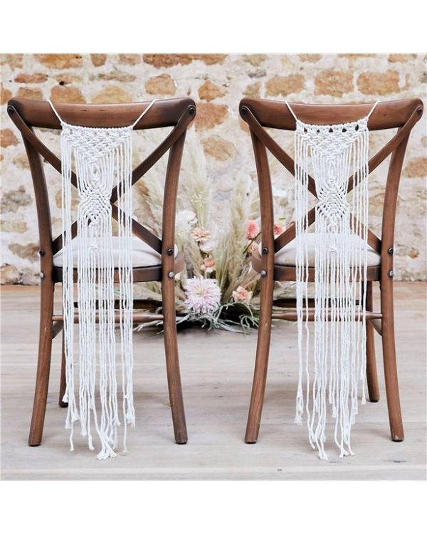A Touch Of Pampas White Macrame Chair Decorations (2pk)