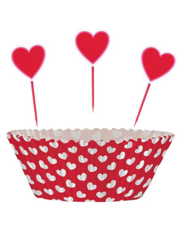 Heart Cupcake Cases &amp; Picks (24pk)
