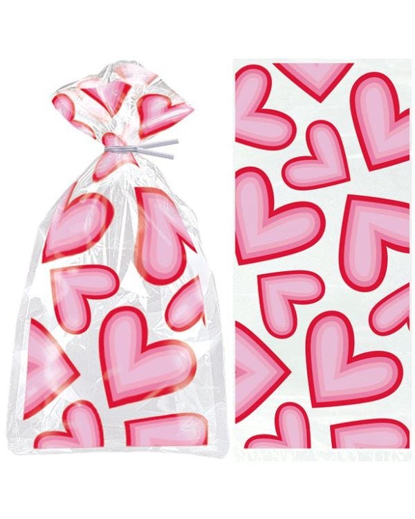 Retro Valentine Hearts Cello Bags (20pk)