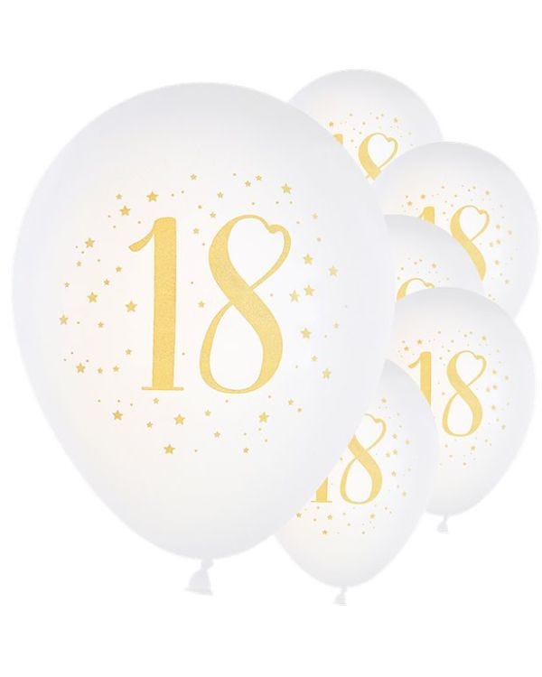 White &amp; Gold Sparkle 18th Balloon - 11&quot; Latex (8pk)