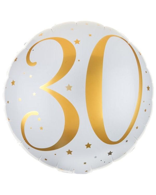 White &amp; Gold Sparkle 30th Balloon - 18&quot; Foil