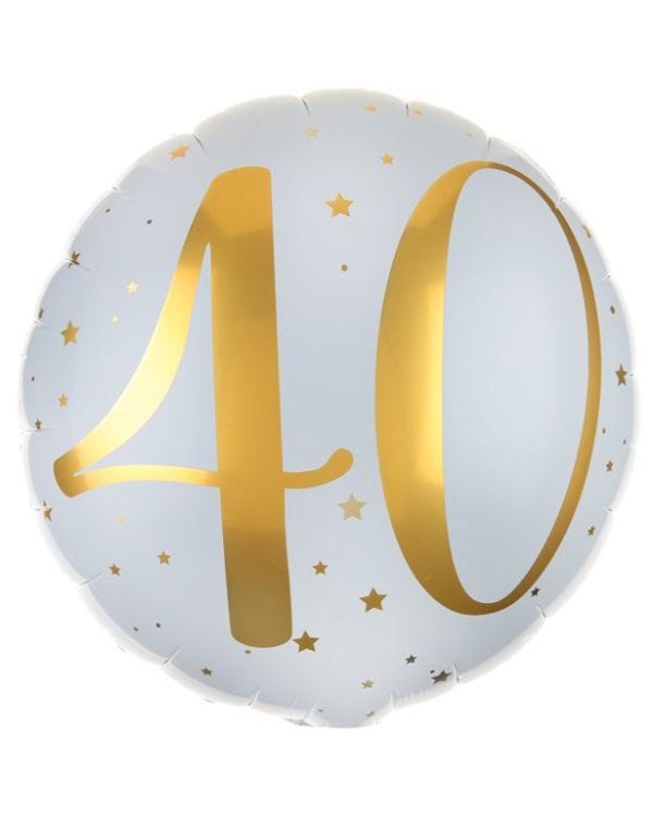 White &amp; Gold Sparkle 40th Balloon - 18&quot; Foil
