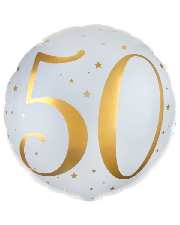 White &amp; Gold Sparkle 50th Balloon - 18&quot; Foil