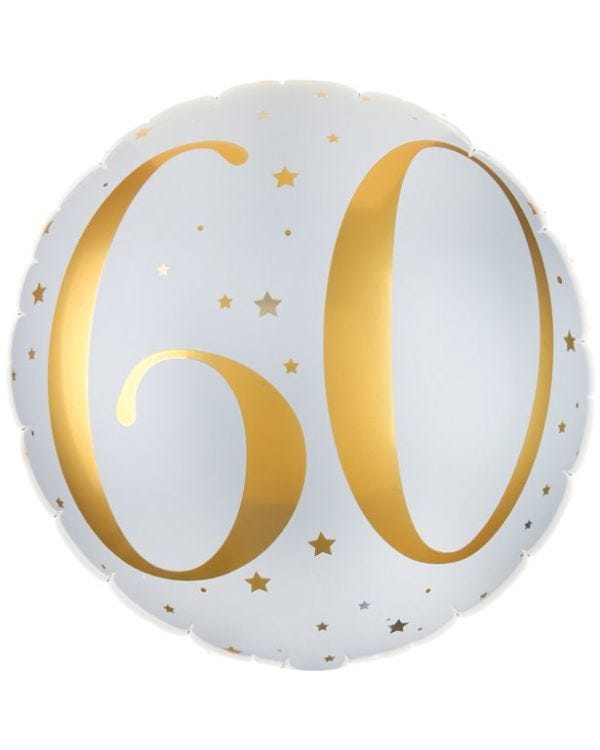 White &amp; Gold Sparkle 60th Balloon - 18&quot; Foil