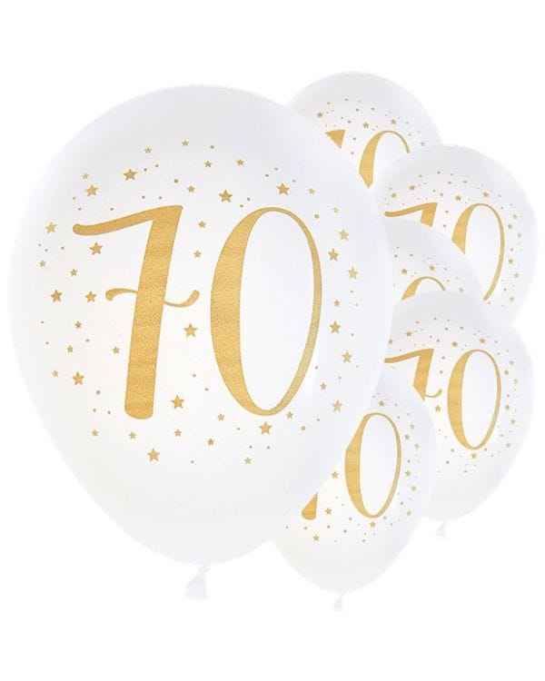 White &amp; Gold Sparkle 70th Balloon - 11&quot; Latex (8pk)