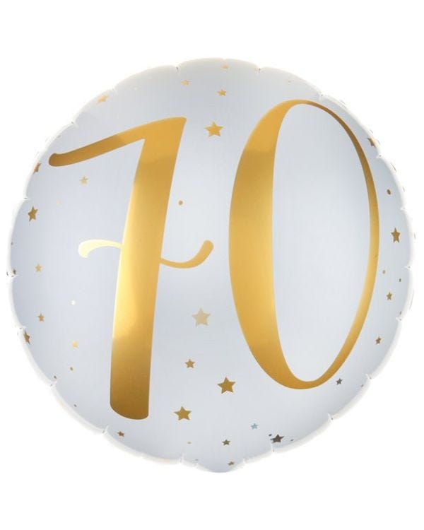 White &amp; Gold Sparkle 70th Balloon - 18&quot; Foil