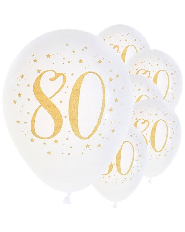 White &amp; Gold Sparkle 80th Balloon - 11&quot; Latex (8pk)