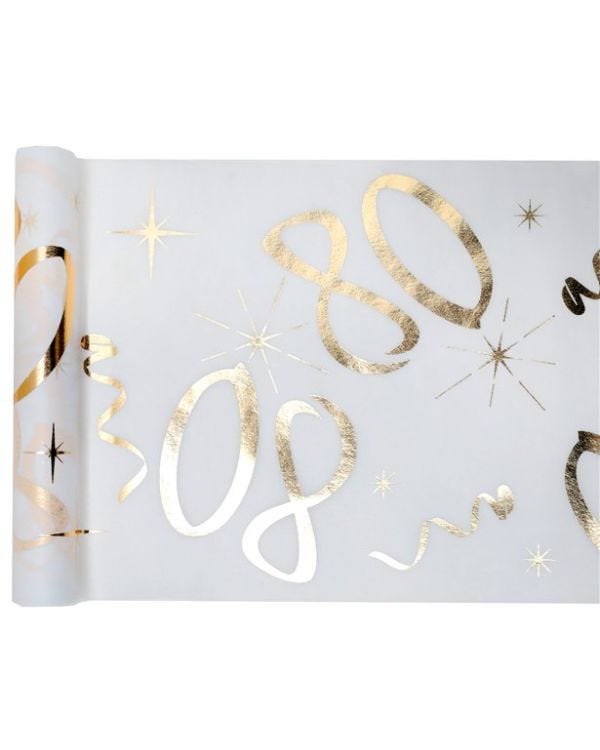 White &amp; Gold Sparkle 80th Table Runner - 5m
