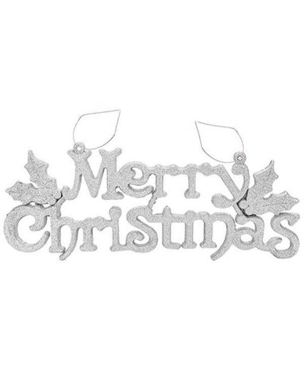 Silver Glitter Merry Christmas Sign - 39cm x 15.5cm