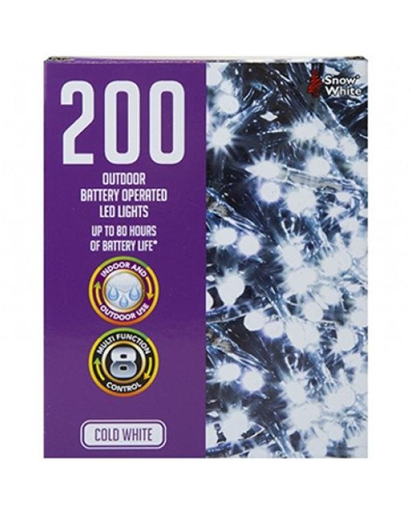 200 Cold White Outdoor LED Lights - Battery Operated