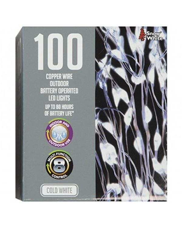 100 Cold White Outdoor Copper Wire - Battery Operated