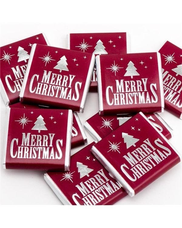 Red &amp; Silver Merry Christmas Chocolate Neapolitans x50