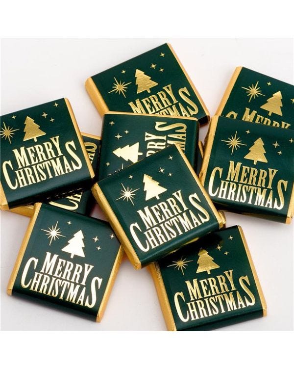 Green &amp; Gold Merry Christmas Chocolate Neapolitans x50