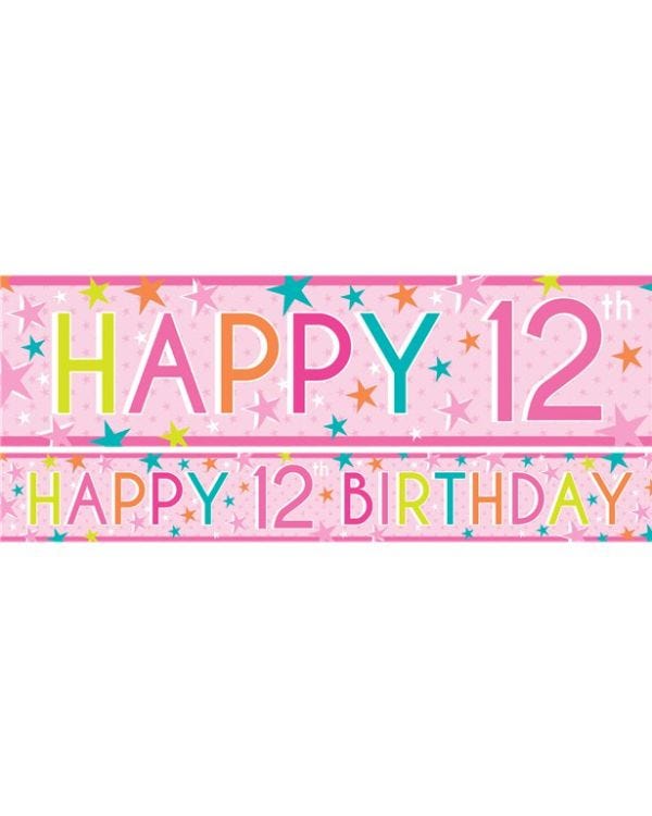 Girls 12th Birthday Paper Banners - 1m (3pk)