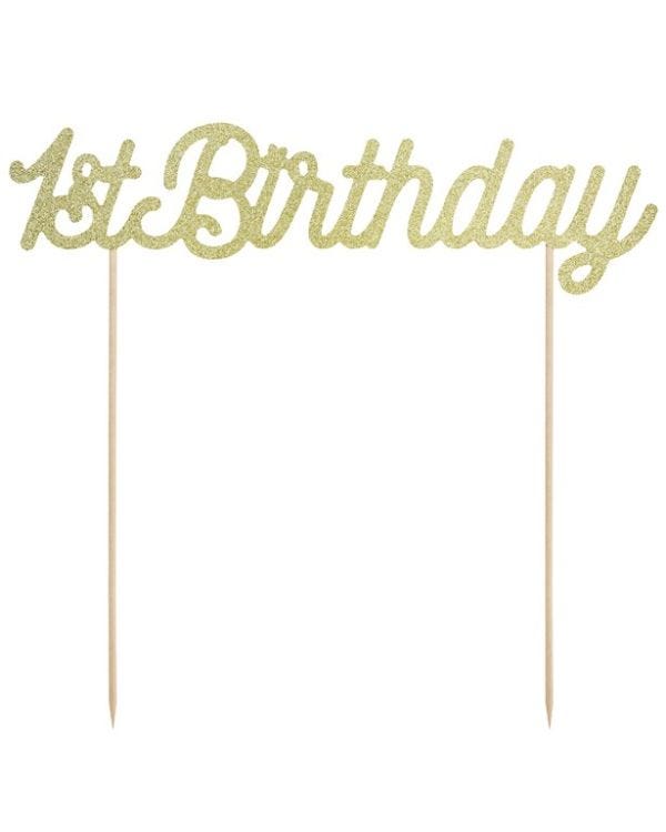 Gold Glitter 1st Birthday Cake Topper