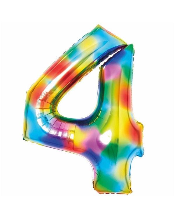 Number 4 Rainbow Foil Balloon - 34&quot;