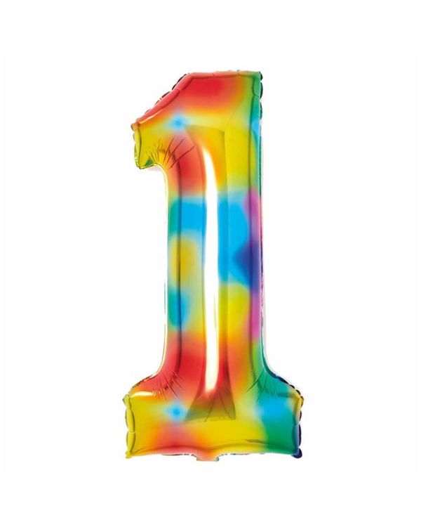 Number 1 Rainbow Foil Balloon - 34&quot;