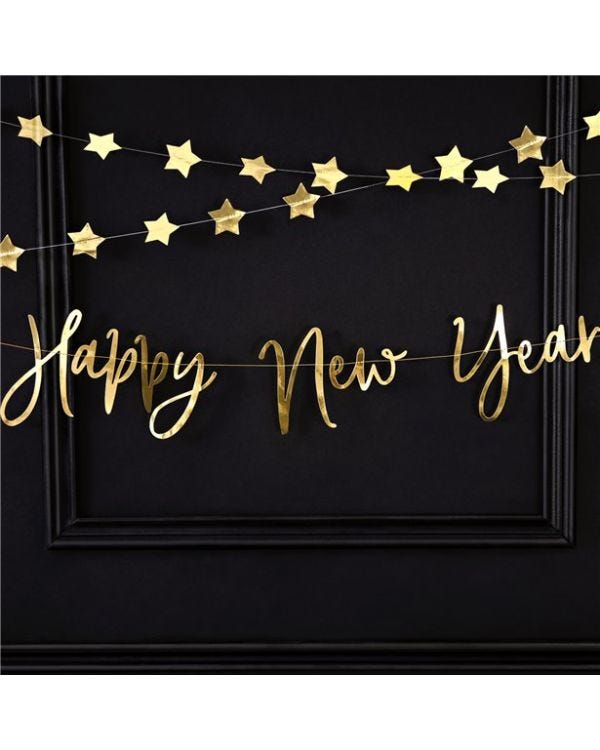 Gold &#039;Happy New Year&#039; Foil Paper Letter Banner - 66cm