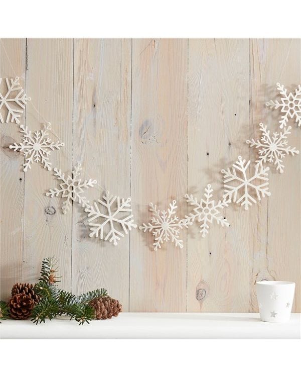White Glitter Snowflake Garland - 1.5m