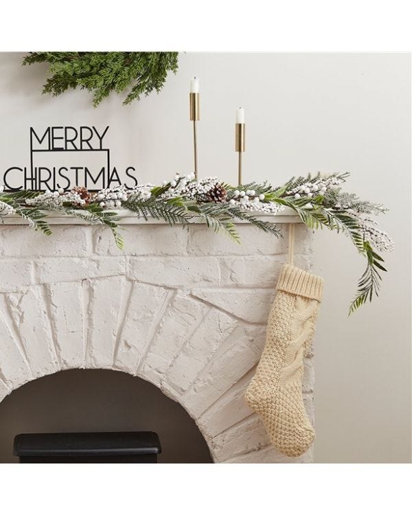 Snowy Evergreen Foliage Garland with White Berries - 1.9m
