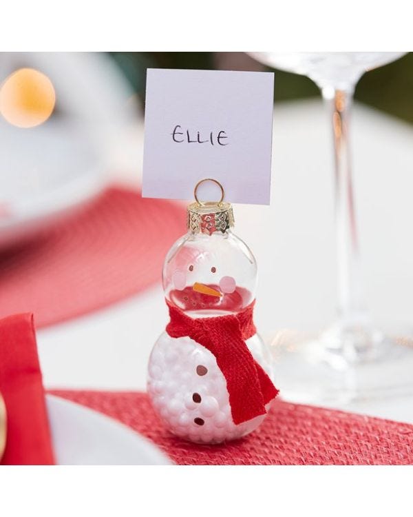 Snow Filled Glass Snowmen Place Card Holders - 8cm (6pk)