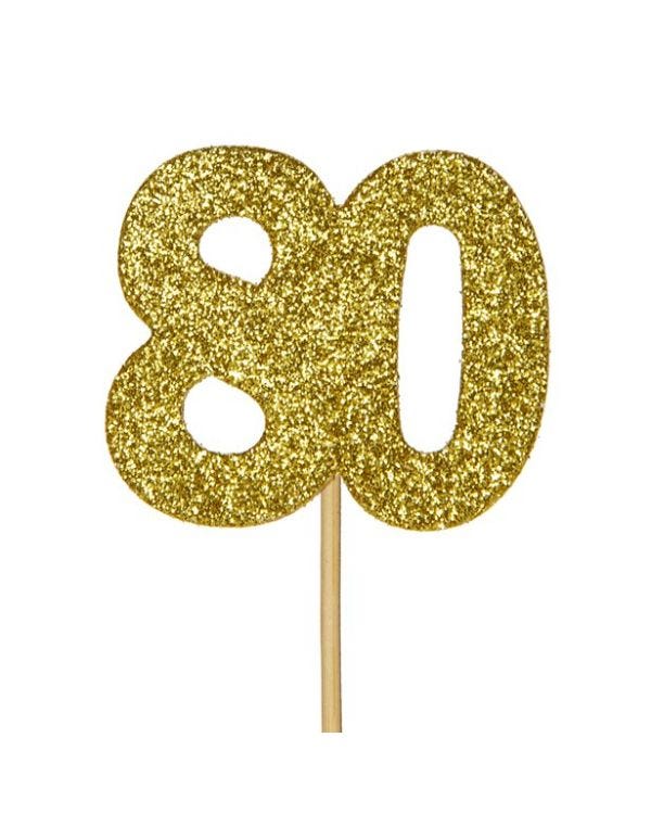 Gold 80 Glitter Cupcake Topper