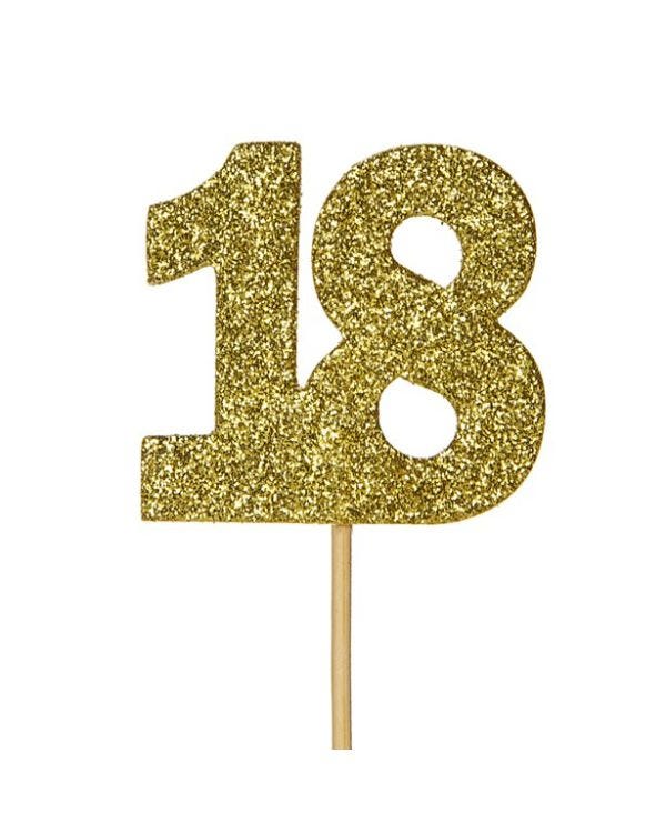 Gold 18 Glitter Cupcake Topper