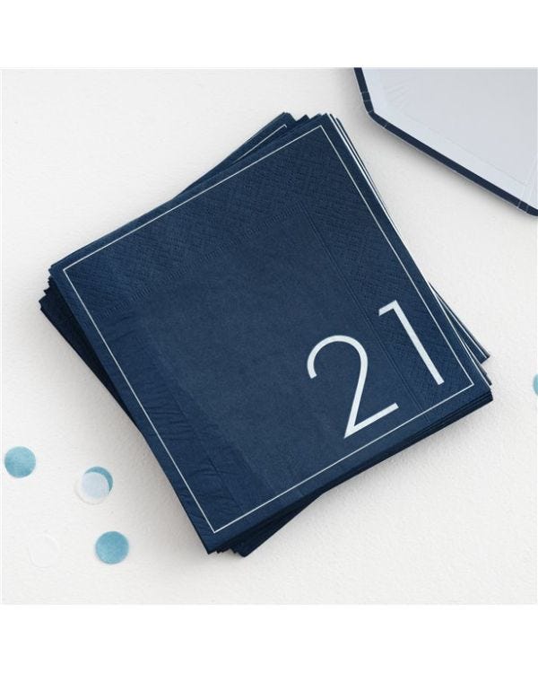 Mix It Up Blue 21st Paper Napkins - 33cm (16pk)