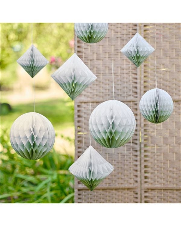 Sage Dip Dye Paper Honeycomb Decorations (8pk)