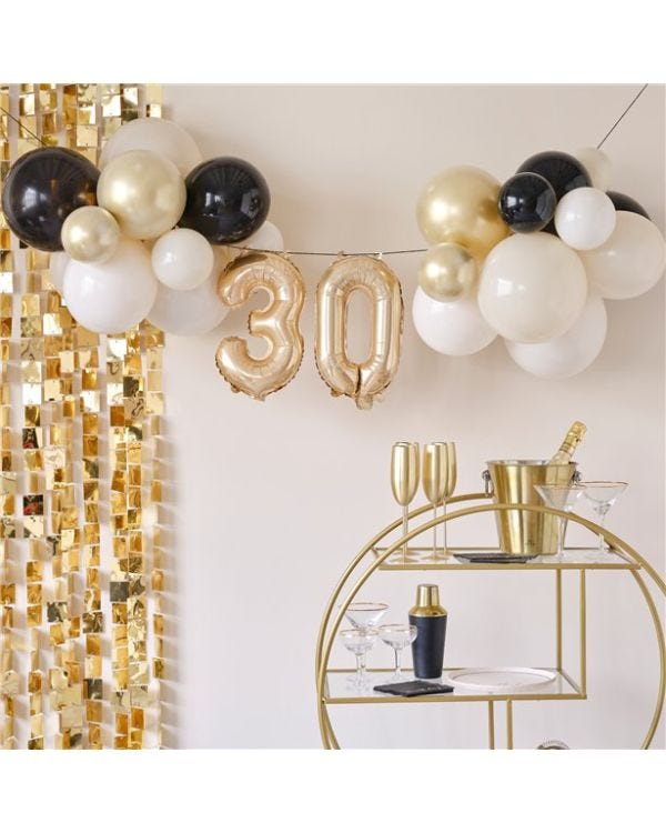 Champagne Noir 30th Balloon Bunting Kit