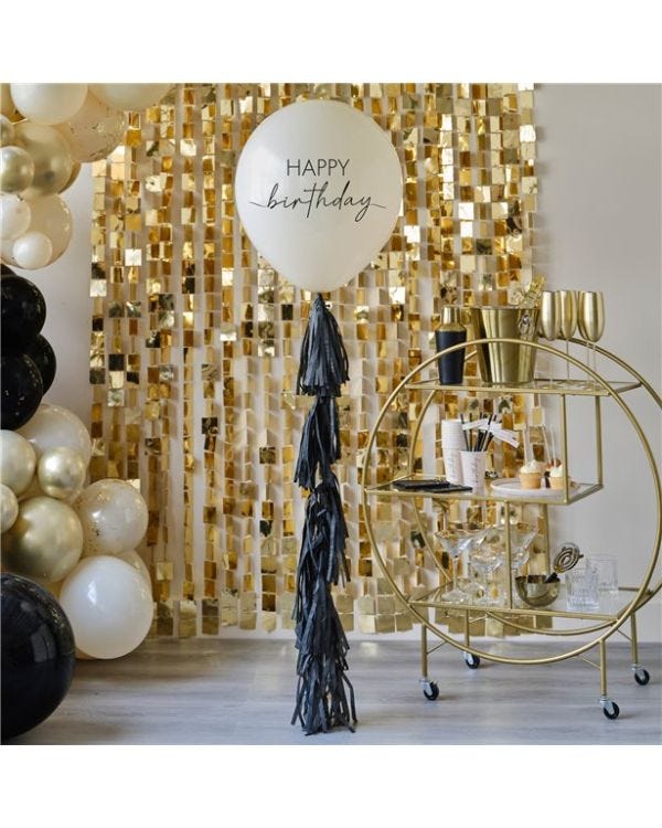 Nude and Black Happy Birthday Latex Balloon With Tail
