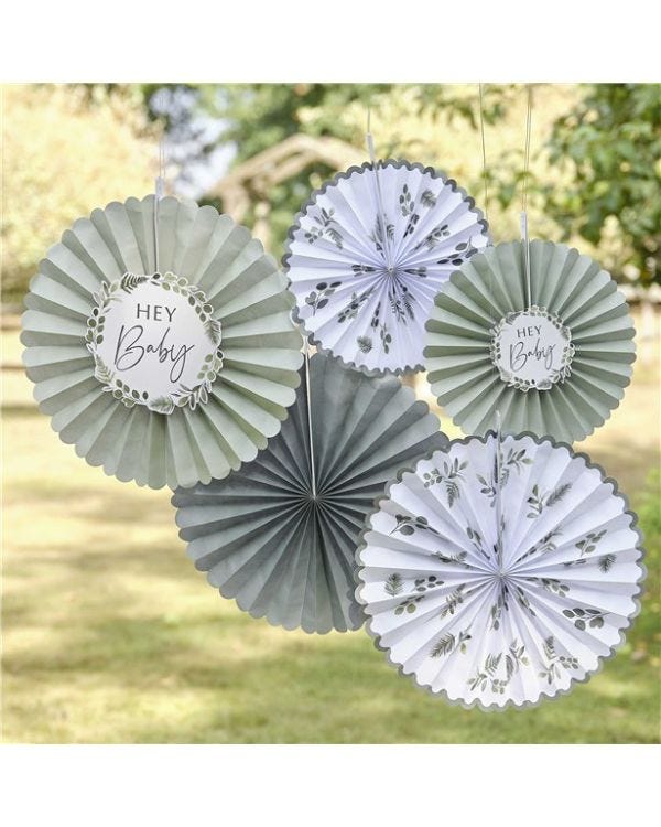 Botanical &#039;Hey Baby&#039; Paper Fan Decorations (5pk)