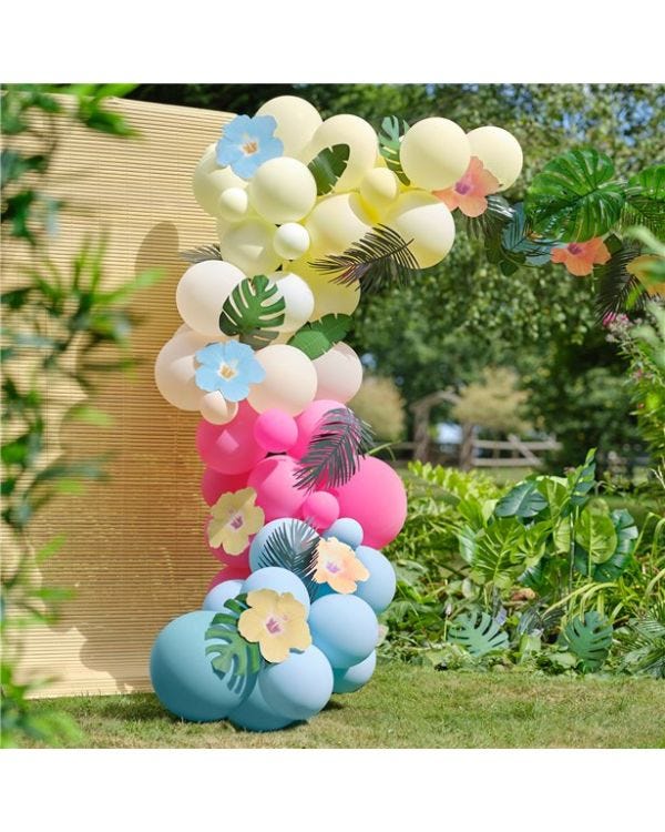Tiki Tropics Balloon Arch with Faux Foliage - 70 Balloons