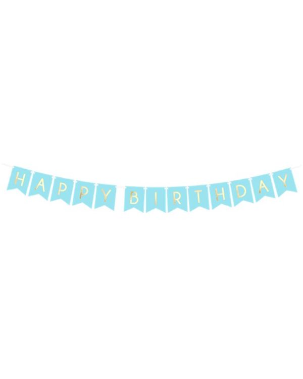 Pastel Blue &amp; Gold Happy Birthday Banner - 1.7m
