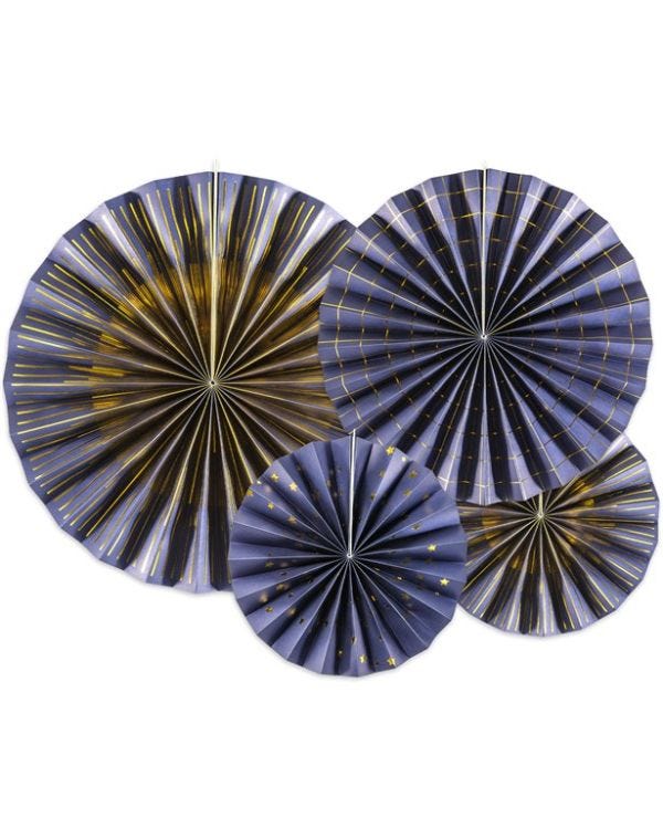 Navy Blue &amp; Gold Mix Fan Decorations (4pk)