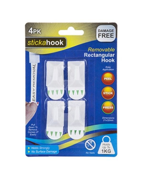 Stickahook - Removable Plastic Hooks (4pk)